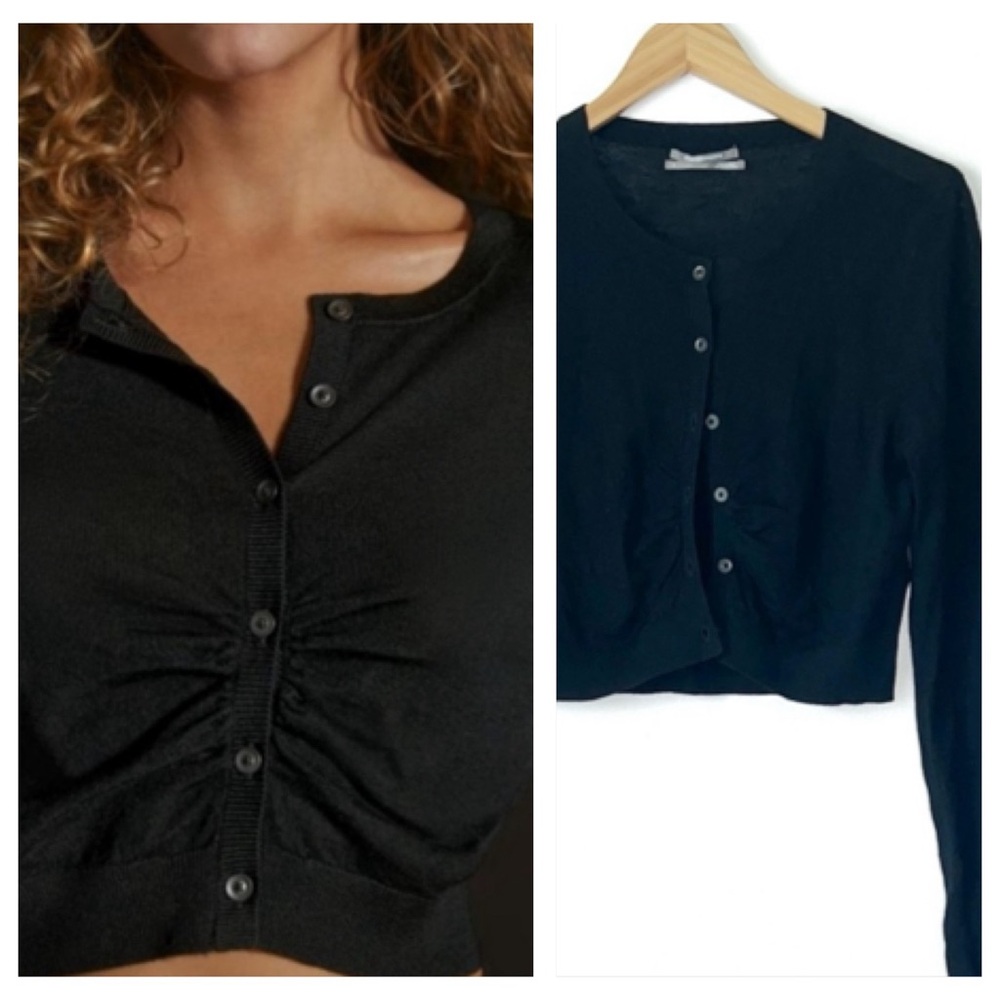 Anthropologie Merino Wool Cropped Cardigan Black Size Small NWOT